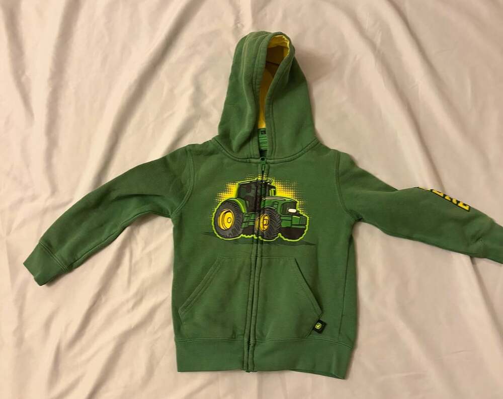 John Deere Tractor Zip Up Hoodie Size 4T Green Yellow Graphic